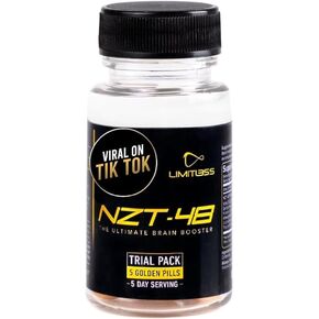 NZT-48 Premium Brain Booster - Nootropic Brain Supplement for Memory + Focus + Natural Energy - with Caffeine, Phosphatidylserine, and Vitamins B6 & B12-30ct Capsules