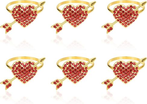 yoption القلب حلقات منديل مجموعة من 6، حاملي حلقة منديل معدنية ذهبية لعيد الميلاد الزفاف عيد الحب الذكرى السنوية طاولة الطعام الديكور (القلب) in Kuwait