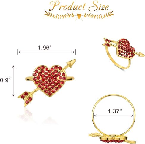 yoption القلب حلقات منديل مجموعة من 6، حاملي حلقة منديل معدنية ذهبية لعيد الميلاد الزفاف عيد الحب الذكرى السنوية طاولة الطعام الديكور (القلب) in Kuwait