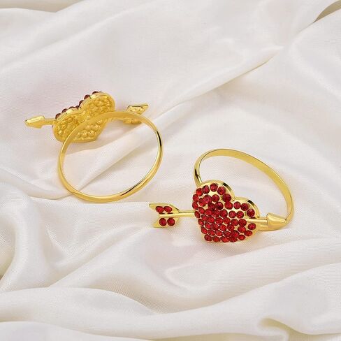 yoption القلب حلقات منديل مجموعة من 6، حاملي حلقة منديل معدنية ذهبية لعيد الميلاد الزفاف عيد الحب الذكرى السنوية طاولة الطعام الديكور (القلب) in Kuwait