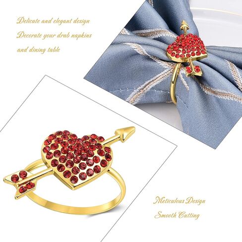 yoption القلب حلقات منديل مجموعة من 6، حاملي حلقة منديل معدنية ذهبية لعيد الميلاد الزفاف عيد الحب الذكرى السنوية طاولة الطعام الديكور (القلب) in Kuwait