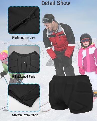Kids Padded Shorts-Zipper HIPS Protectective Gear for Cycling Snowing Ski Skating, 3D HIPS Pads for Butt Tailbone in Kuwait