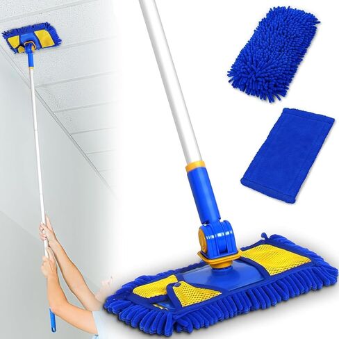 Wall Cleaner Mop with Long Handle, Wall Dust Cleaning Mop for Washing Walls with 2 Microfiber Reusable Mop Pads,Dry Dust and Wet Wash Cleaning Mop for Wall Washer, Ceiling Cleaner, Baseboard Duster… in Saudi Arabia