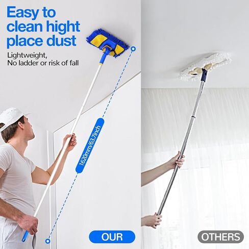 Wall Cleaner Mop with Long Handle, Wall Dust Cleaning Mop for Washing Walls with 2 Microfiber Reusable Mop Pads,Dry Dust and Wet Wash Cleaning Mop for Wall Washer, Ceiling Cleaner, Baseboard Duster… in Saudi Arabia