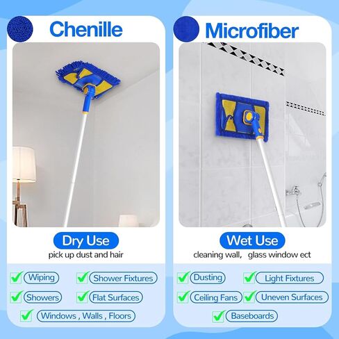 Wall Cleaner Mop with Long Handle, Wall Dust Cleaning Mop for Washing Walls with 2 Microfiber Reusable Mop Pads,Dry Dust and Wet Wash Cleaning Mop for Wall Washer, Ceiling Cleaner, Baseboard Duster… in Saudi Arabia