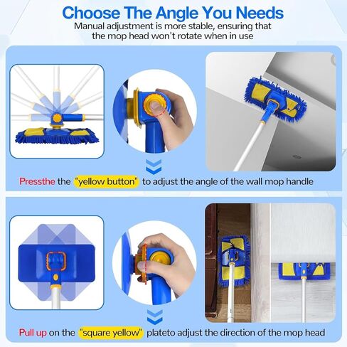 Wall Cleaner Mop with Long Handle, Wall Dust Cleaning Mop for Washing Walls with 2 Microfiber Reusable Mop Pads,Dry Dust and Wet Wash Cleaning Mop for Wall Washer, Ceiling Cleaner, Baseboard Duster… in Saudi Arabia
