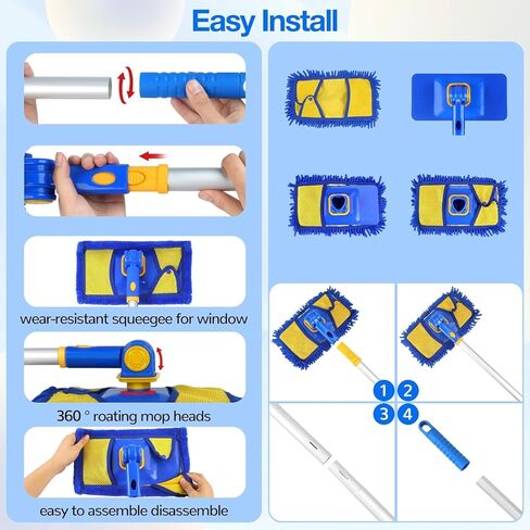 Wall Cleaner Mop with Long Handle, Wall Dust Cleaning Mop for Washing Walls with 2 Microfiber Reusable Mop Pads,Dry Dust and Wet Wash Cleaning Mop for Wall Washer, Ceiling Cleaner, Baseboard Duster… in Saudi Arabia