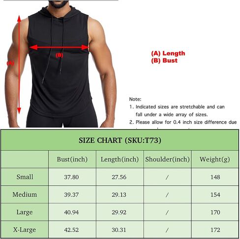 قمصان رجالي بغطاء للرأس بدون أكمام للعضلات، قمصان رياضية للياقة البدنية بقلنسوة، قمصان رياضية للرجال T73 in Kuwait