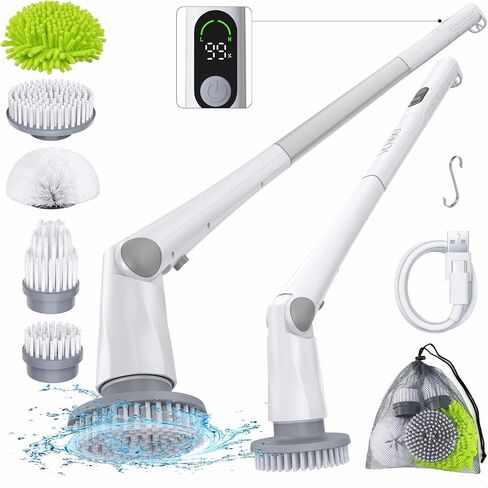 Electric Spin Scrubber, 2024 Superior Cordless Scrubber with LED Display & 3 Angle Adjustment & Super Long Standby time, Shower Cleaning Brush with 5 Replaceable Heads for Bathroom & Kitchen in Saudi Arabia
