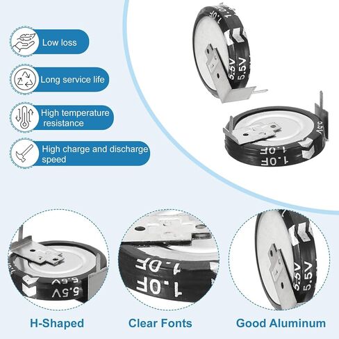PATIKIL 2 Pcs 5.5V Super Capacitors, 1F H-Shaped Button Capacitor High Energy Low Resistance High Consistency for AC Motor Power Display Screen, Black in Saudi Arabia