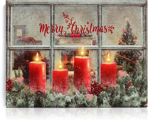 NIKKY HOME 16" x 12" Christmas LED Lighted Canvas Wall Art Prints Light Up Tree and Snow House Picture Winter Scene for Holiday Decor in Kuwait