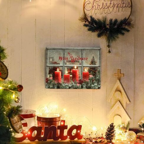 NIKKY HOME 16" x 12" Christmas LED Lighted Canvas Wall Art Prints Light Up Tree and Snow House Picture Winter Scene for Holiday Decor in Kuwait