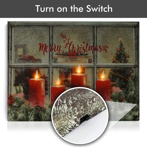 NIKKY HOME 16" x 12" Christmas LED Lighted Canvas Wall Art Prints Light Up Tree and Snow House Picture Winter Scene for Holiday Decor in Kuwait