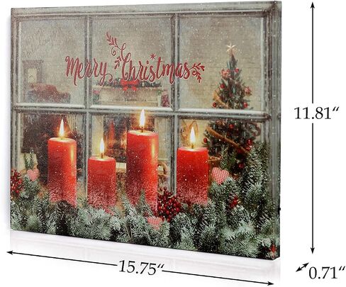 NIKKY HOME 16" x 12" Christmas LED Lighted Canvas Wall Art Prints Light Up Tree and Snow House Picture Winter Scene for Holiday Decor in Kuwait