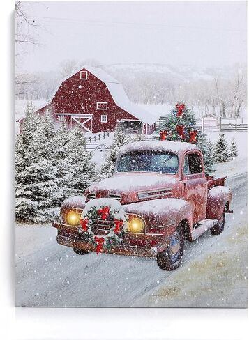 NIKKY HOME 16" x 12" Christmas LED Lighted Canvas Wall Art Prints Light Up Tree and Snow House Picture Winter Scene for Holiday Decor in Kuwait