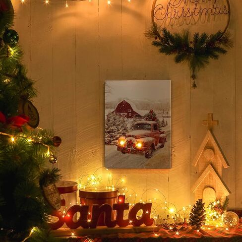 NIKKY HOME 16" x 12" Christmas LED Lighted Canvas Wall Art Prints Light Up Tree and Snow House Picture Winter Scene for Holiday Decor in Kuwait