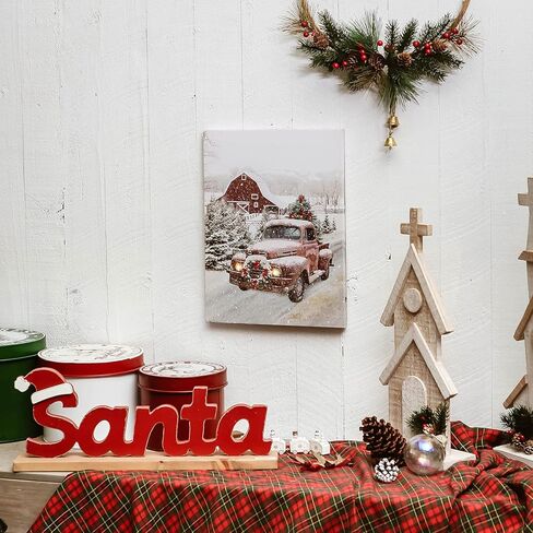 NIKKY HOME 16" x 12" Christmas LED Lighted Canvas Wall Art Prints Light Up Tree and Snow House Picture Winter Scene for Holiday Decor in Kuwait