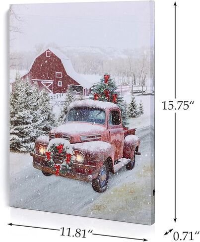 NIKKY HOME 16" x 12" Christmas LED Lighted Canvas Wall Art Prints Light Up Tree and Snow House Picture Winter Scene for Holiday Decor in Kuwait