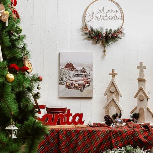 NIKKY HOME 16" x 12" Christmas LED Lighted Canvas Wall Art Prints Light Up Tree and Snow House Picture Winter Scene for Holiday Decor in Kuwait