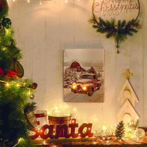 NIKKY HOME 16" x 12" Christmas LED Lighted Canvas Wall Art Prints Light Up Tree and Snow House Picture Winter Scene for Holiday Decor in Kuwait