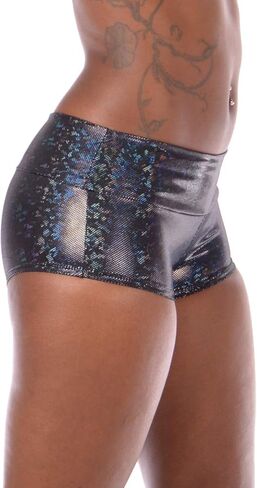 Revolver Fashion/Funstigators Festival Clothing: Women's Holographic Booty Shorts - Athletic Fit with Gusset & Pocket in Kuwait