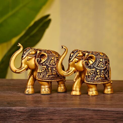 Royal Elephant Statue | Set of 2 Elephant Figurine | Elephant Family Statue Showpiece Figurines Feng Shui Vastu Lucky Decor | Room Decorative Items for Home Decor Office Desk Gift for Women in Saudi Arabia