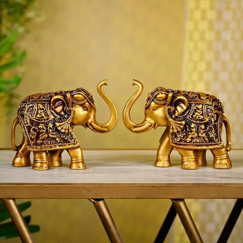 Royal Elephant Statue | Set of 2 Elephant Figurine | Elephant Family Statue Showpiece Figurines Feng Shui Vastu Lucky Decor | Room Decorative Items for Home Decor Office Desk Gift for Women in Saudi Arabia