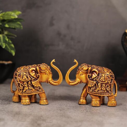 Royal Elephant Statue | Set of 2 Elephant Figurine | Elephant Family Statue Showpiece Figurines Feng Shui Vastu Lucky Decor | Room Decorative Items for Home Decor Office Desk Gift for Women in Saudi Arabia