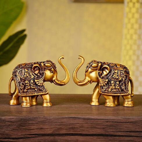 Royal Elephant Statue | Set of 2 Elephant Figurine | Elephant Family Statue Showpiece Figurines Feng Shui Vastu Lucky Decor | Room Decorative Items for Home Decor Office Desk Gift for Women in Saudi Arabia