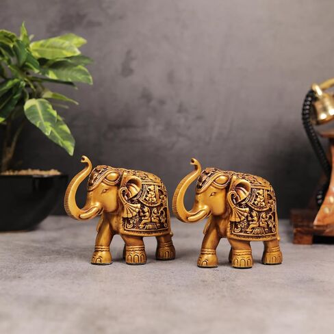 Royal Elephant Statue | Set of 2 Elephant Figurine | Elephant Family Statue Showpiece Figurines Feng Shui Vastu Lucky Decor | Room Decorative Items for Home Decor Office Desk Gift for Women in Saudi Arabia