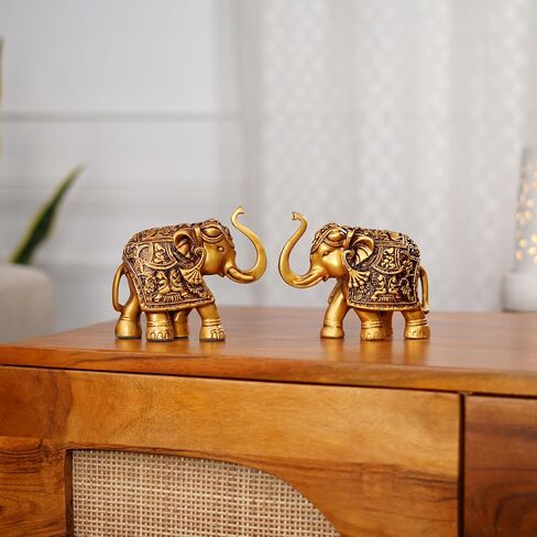 Royal Elephant Statue | Set of 2 Elephant Figurine | Elephant Family Statue Showpiece Figurines Feng Shui Vastu Lucky Decor | Room Decorative Items for Home Decor Office Desk Gift for Women in Saudi Arabia