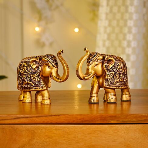 Royal Elephant Statue | Set of 2 Elephant Figurine | Elephant Family Statue Showpiece Figurines Feng Shui Vastu Lucky Decor | Room Decorative Items for Home Decor Office Desk Gift for Women in Saudi Arabia