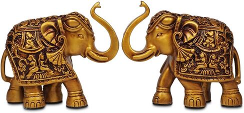 Royal Elephant Statue | Set of 2 Elephant Figurine | Elephant Family Statue Showpiece Figurines Feng Shui Vastu Lucky Decor | Room Decorative Items for Home Decor Office Desk Gift for Women in Saudi Arabia