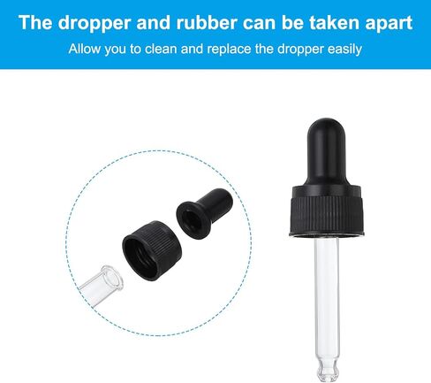 PATIKIL Glass Eye Dropper Caps, 6 Pcs Plastic Glass Dropper Closure Top for 10ml(1/3oz) Essential Oils Bottle, Perfume, Lab Experiments, Black in Saudi Arabia