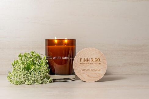 FINN & CO.، شمعة رملية بيضاء معطرة بأساس من الصويا، 10 أونصة، خالية من البارابين والفثالات، مع فتائل مزدوجة لتوهج يدوم 44 ساعة in Saudi Arabia
