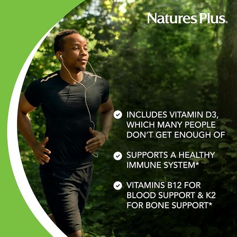 Natures Plus Source of Life Gold Multivitamin - 90 كبسولة نباتية - مع فيتامينات D3، B12، K2 وأكثر من 120 طعامًا كاملاً - دعم الدم والعظام والمناعة - خالي من الغلوتين - 30 حصة in Kuwait