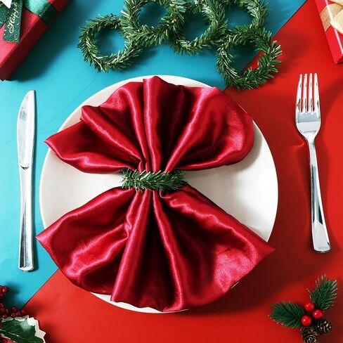 Amaxiu Christmas Napkin Rings, Set of 12 Pine Needles Napkin Holder with Red Berry Xmas Rattan Serviette Wreath Holiday Dinning Table Decorations for Christmas Party Supplies (B) in Saudi Arabia