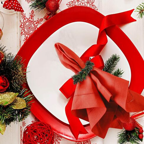 Amaxiu Christmas Napkin Rings, Set of 12 Pine Needles Napkin Holder with Red Berry Xmas Rattan Serviette Wreath Holiday Dinning Table Decorations for Christmas Party Supplies (B) in Saudi Arabia