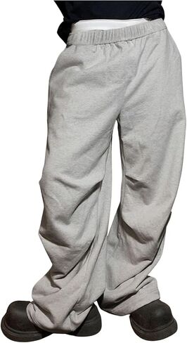 Men's Baggy Sweatpants Drawstring Elastic Waist Y2K Loose Wide Leg Long Pants with Pockets in Kuwait