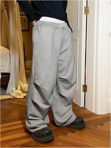 Men's Baggy Sweatpants Drawstring Elastic Waist Y2K Loose Wide Leg Long Pants with Pockets in Kuwait