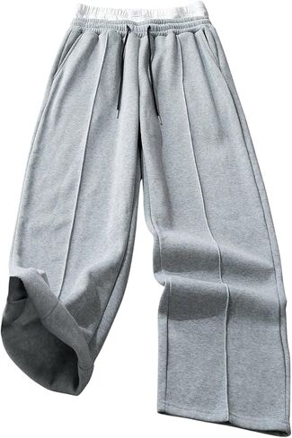 Men's Baggy Sweatpants Drawstring Elastic Waist Y2K Loose Wide Leg Long Pants with Pockets in Kuwait