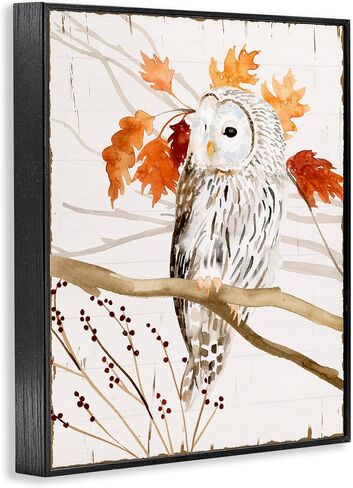Stupell Industries Owl in Fall Forest Animal Watercolor Painting Black Framed Wall Art, 11x14, Design by Artist Victoria Borges in Saudi Arabia