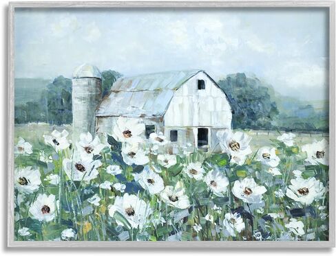 Stupell Industries Rural Anemone Flower Meadow White Farmland Barn Framed Wall Art, Design By Sally Swatland in Saudi Arabia