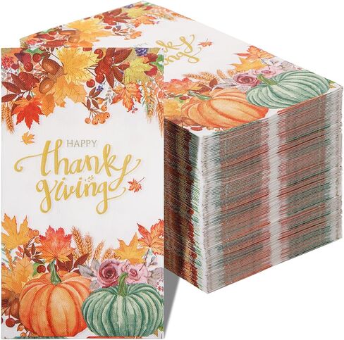 Supernal 100pcs Thanksgiving Napkins 3-Ply Disposable Thanksgiving Paper Napkins Thanksgiving Dinner Napkins Fall Pumpkin Paper Napkins for Home Dinner Bathroom Kitchen Autumn Thanksgiving Decoration in Saudi Arabia