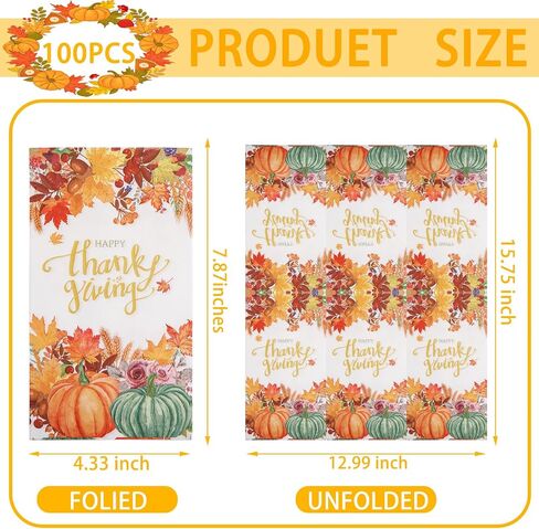 Supernal 100pcs Thanksgiving Napkins 3-Ply Disposable Thanksgiving Paper Napkins Thanksgiving Dinner Napkins Fall Pumpkin Paper Napkins for Home Dinner Bathroom Kitchen Autumn Thanksgiving Decoration in Saudi Arabia