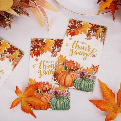 Supernal 100pcs Thanksgiving Napkins 3-Ply Disposable Thanksgiving Paper Napkins Thanksgiving Dinner Napkins Fall Pumpkin Paper Napkins for Home Dinner Bathroom Kitchen Autumn Thanksgiving Decoration in Saudi Arabia
