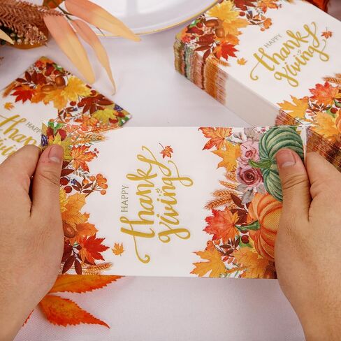 Supernal 100pcs Thanksgiving Napkins 3-Ply Disposable Thanksgiving Paper Napkins Thanksgiving Dinner Napkins Fall Pumpkin Paper Napkins for Home Dinner Bathroom Kitchen Autumn Thanksgiving Decoration in Saudi Arabia