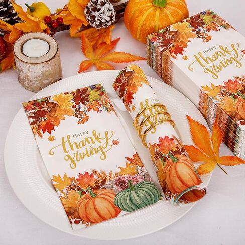 Supernal 100pcs Thanksgiving Napkins 3-Ply Disposable Thanksgiving Paper Napkins Thanksgiving Dinner Napkins Fall Pumpkin Paper Napkins for Home Dinner Bathroom Kitchen Autumn Thanksgiving Decoration in Saudi Arabia