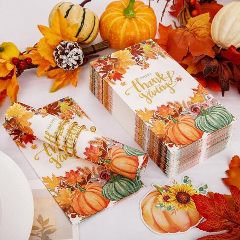Supernal 100pcs Thanksgiving Napkins 3-Ply Disposable Thanksgiving Paper Napkins Thanksgiving Dinner Napkins Fall Pumpkin Paper Napkins for Home Dinner Bathroom Kitchen Autumn Thanksgiving Decoration in Saudi Arabia