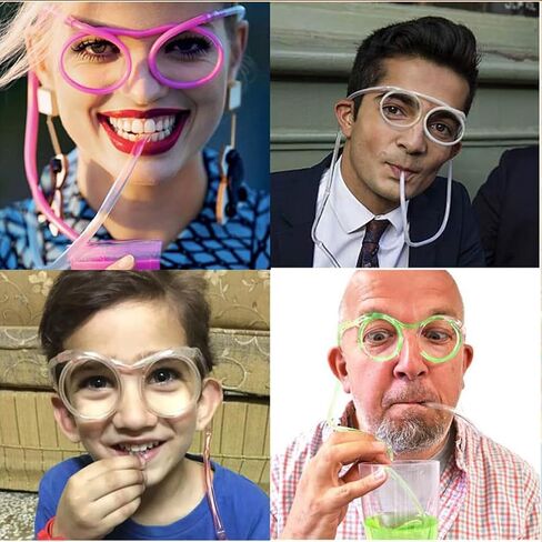 Straw Glasses, Funny Straw Glasses for adults, Crazy Eyeglass Glasses Straw for Birthday, DIY Fun Activities, Kids Party, Party Supplies, Game Ideas (1 Pcs, Crystal) in Saudi Arabia